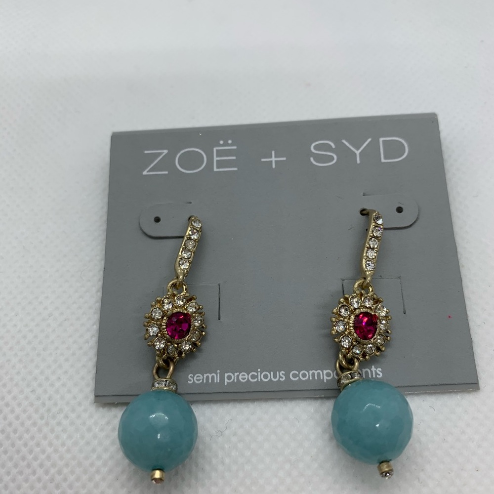 ZOE + SYD Aquamarine Crystal Pierced Earrings - Picture 2 of 3